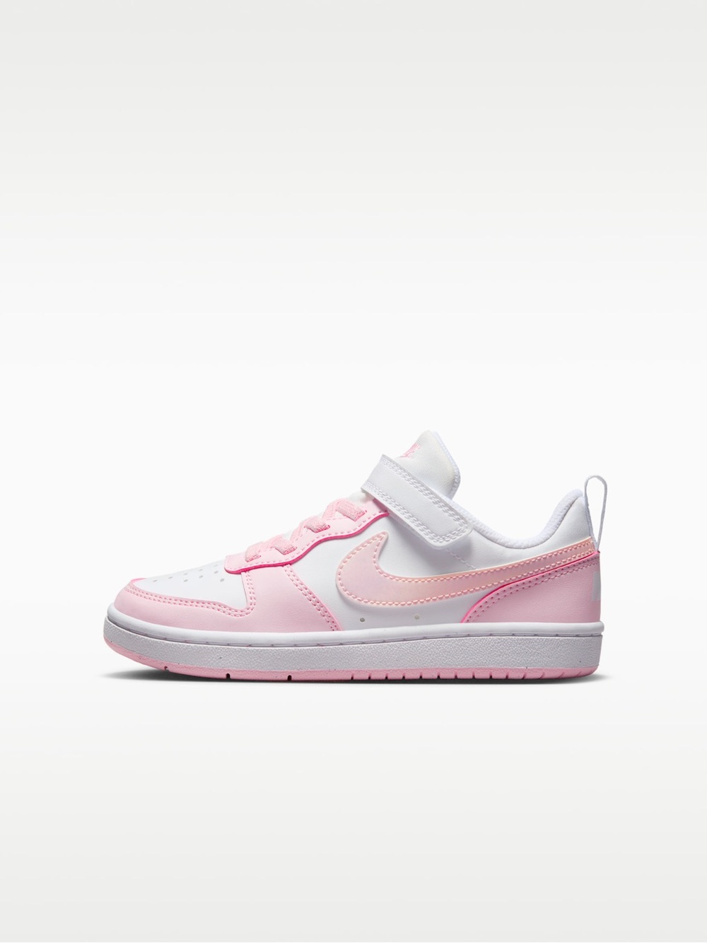 Nike Kids White and Light Pink Velcro & Lace Sneakers Court Borough low recraft